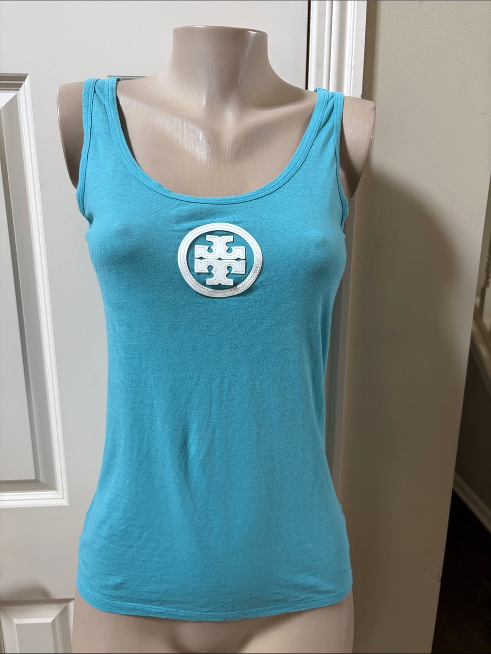 Tory Burch Turquoise Logo Tank, XS